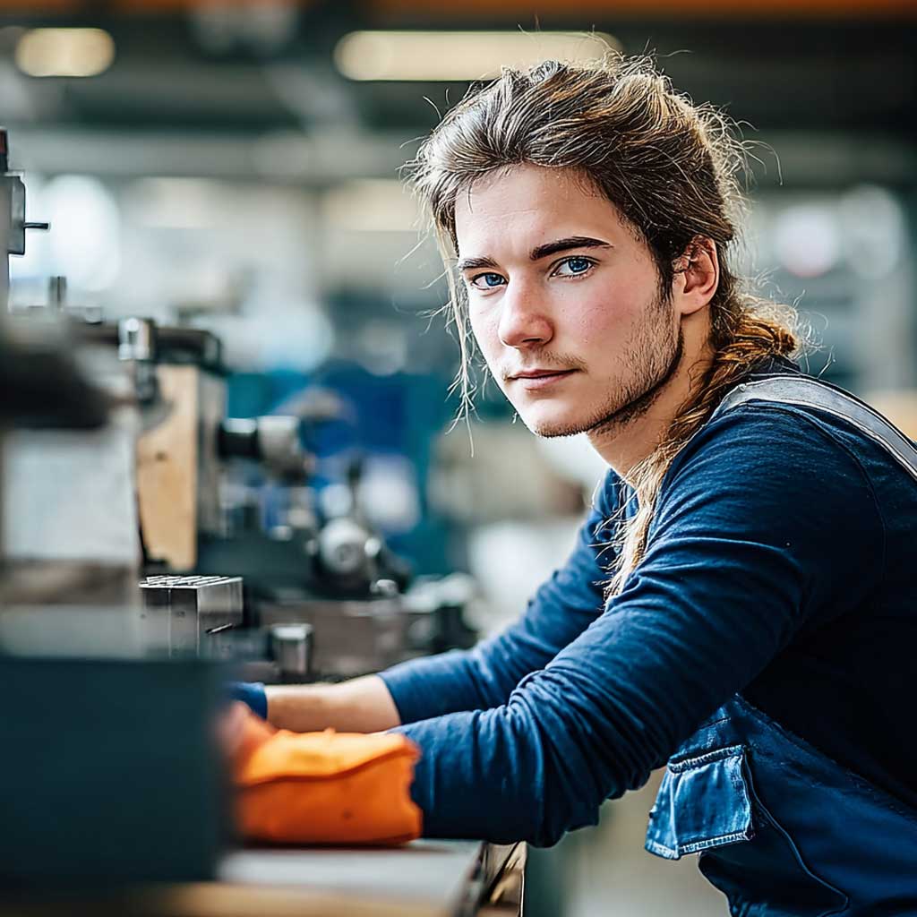 junge-blaumann-mechaniker Mann brille am PC technik